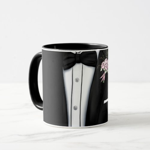 Sophisticated Groom Tuxedo with Peony Boutonniere Mug
