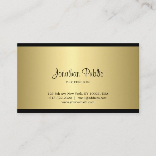 Sophisticated Handwritten Script Black And Gold Business Card