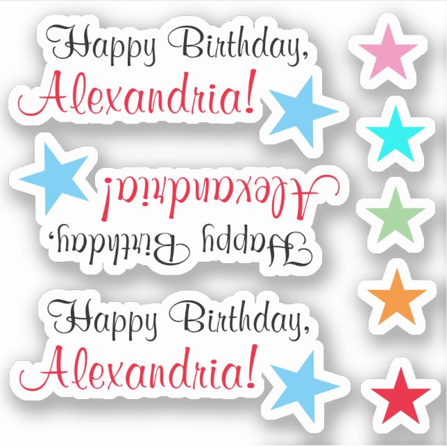 Sophisticated "Happy Birthday" w/ Star Shape Sticker (Front)