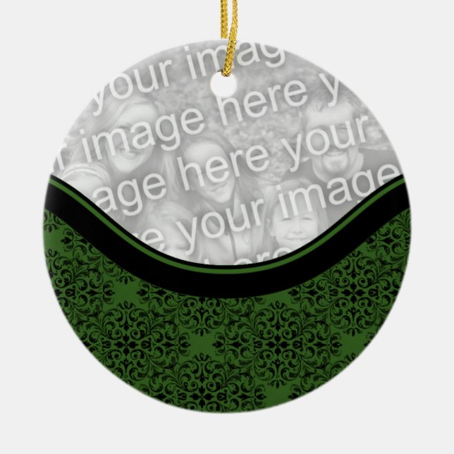 Sophisticated Holiday Damask Circle Ornament (Front)