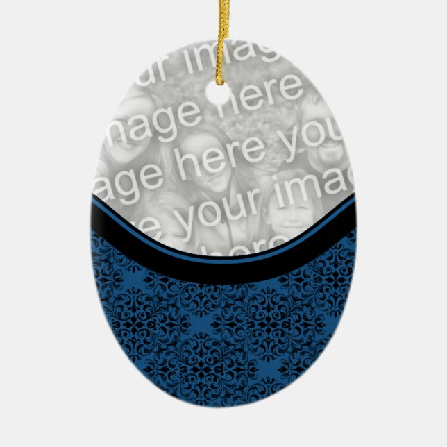 Sophisticated Holiday Damask Oval Ornament (Front)