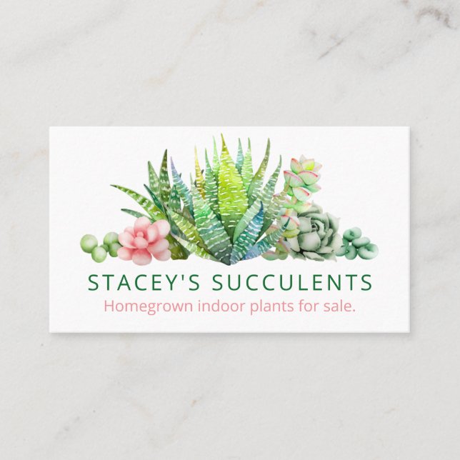 Sophisticated Homegrown Succulent Plant Business Card (Front)