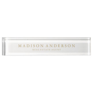 Sophisticated in White & Gold | Desk Name Plate