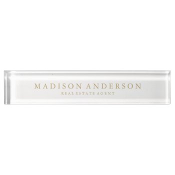 Sophisticated In White & Gold | Desk Name Plate by FINEandDANDY at Zazzle