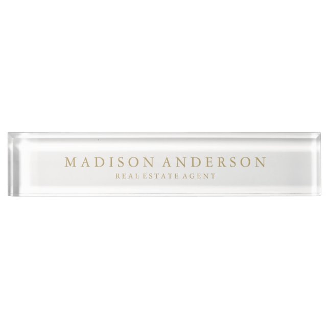 Sophisticated in White & Gold | Desk Name Plate (Front)
