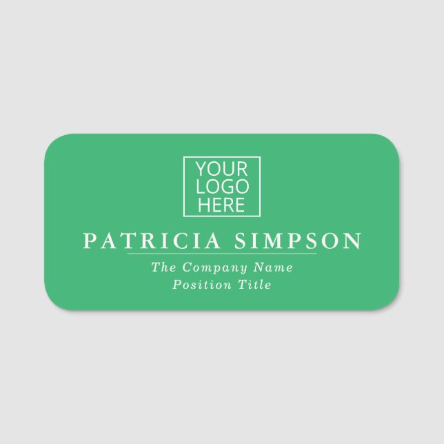 Sophisticated Jade Green Professional Logo Name Tag (Front)