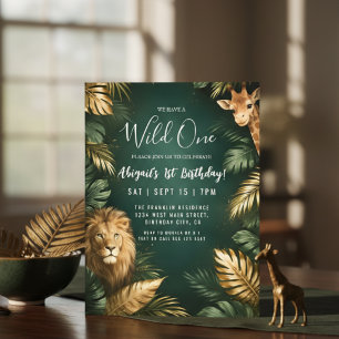 Sophisticated Jungle "Wild One" 1st Birthday Invitation