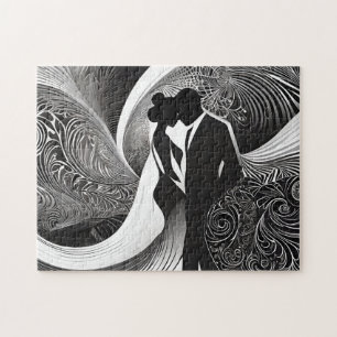 Sophisticated Kiss: Black & White Love Story Jigsaw Puzzle