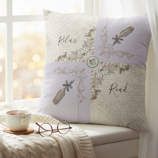 Sophisticated Lavender Cozy Book Lovers Accent Throw Pillow (A cozy decorative piece that encourages comfort and relaxation with a good book)