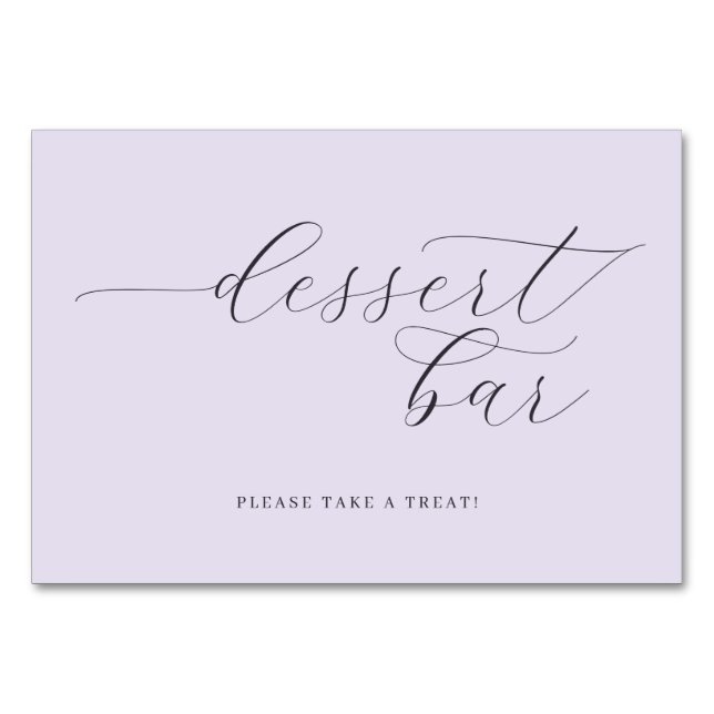 Sophisticated Lavender Cursive Dessert Bar Sign Table Number (Front)