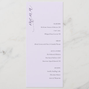 Sophisticated Lavender Minimalist Wedding Menu