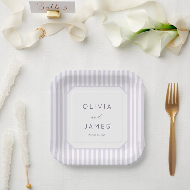 Sophisticated Lavender Stripes Paper Plates (Wedding)