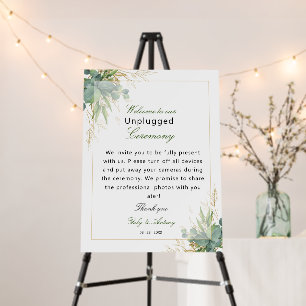 Sophisticated Leafy Emerald Unplugged Wedding Sign