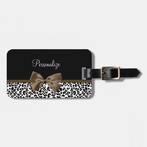 Sophisticated Leopard Print Brown Bow With Name Luggage Tag