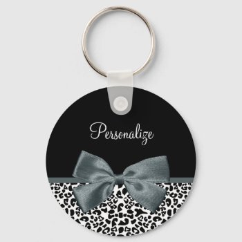 Sophisticated Leopard Print Gray Bow With Name Keychain by ohsogirly at Zazzle