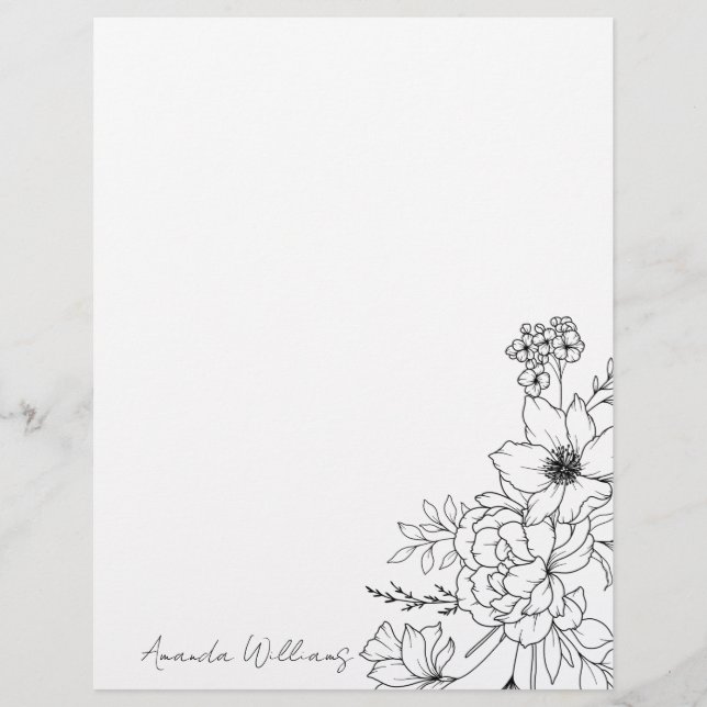 Sophisticated Letter Writing Floral Letterhead (Front)