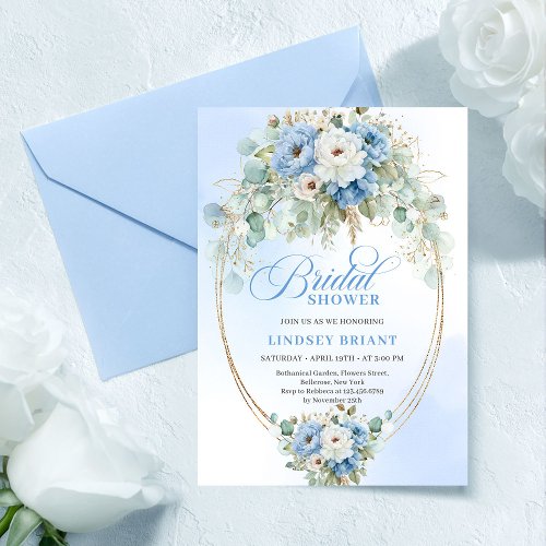 Sophisticated Light Blue Floral Gold Bridal Shower
