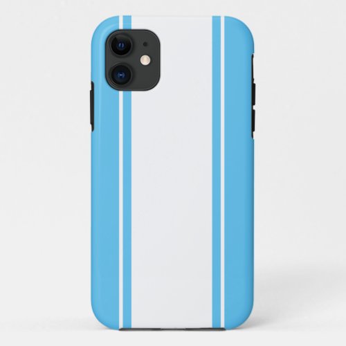 Sophisticated Light Sky Blue White Racing Stripes iPhone 11 Case