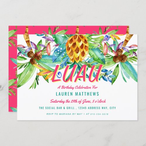 Sophisticated Luau Party Invitation Watercolor II