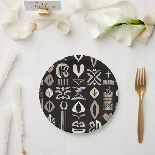 Sophisticated Luxury African Caribbean Mudcloth Paper Plates (Wedding)