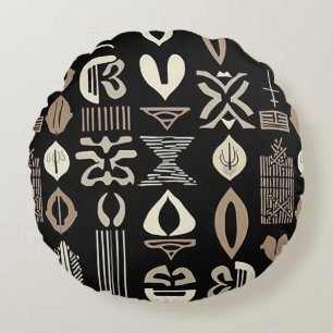 Sophisticated Luxury African Caribbean Mudcloth Round Pillow