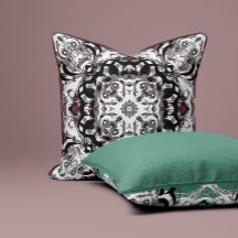 Sophisticated Mandala Throw Pillow – Black & Burgu