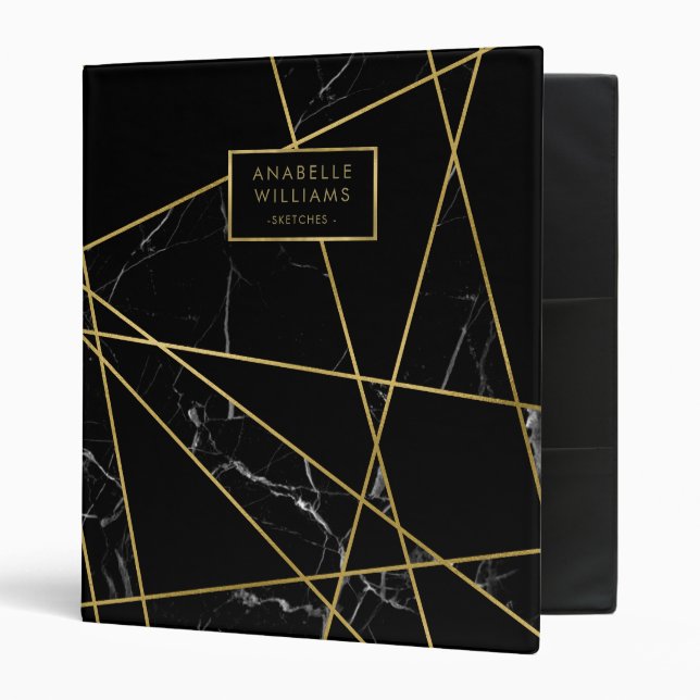 Sophisticated Marble and Gold Texture 3 Ring Binder (Front/Inside)