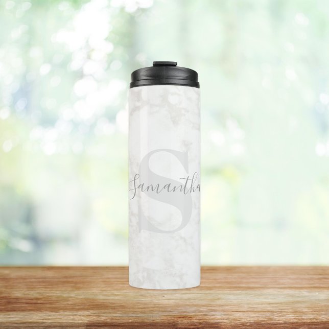 Sophisticated Marble with Monogram and Name Gray Thermal Tumbler (Creator Uploaded)