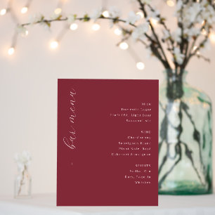 Sophisticated Maroon Minimalist Bar Menu Foam Board