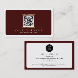 Sophisticated maroon scannable barcode qr code business card