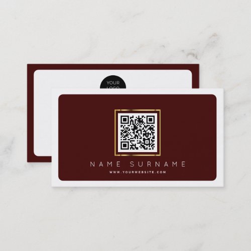 Sophisticated maroon scannable barcode qr code business card