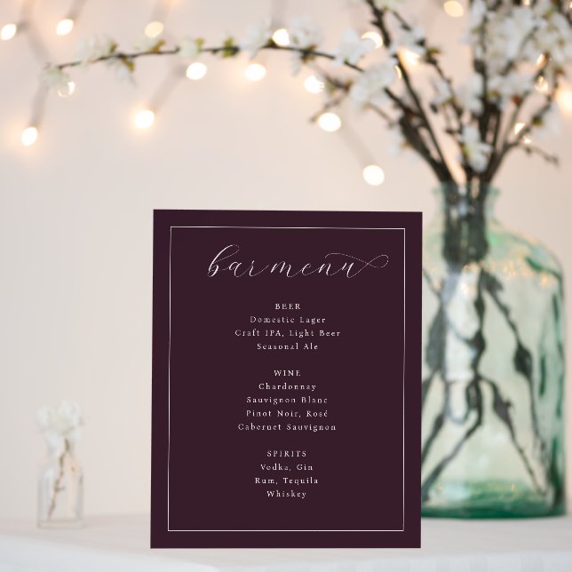 Sophisticated Maroon Typographic Bar Menu Foam Board (In Situ (Wedding))