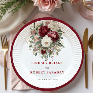 Sophisticated Marsala Boho Floral Gold Plates