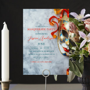 Sophisticated mask gray Masquerade Party Birthday Invitation