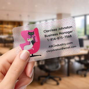 Sophisticated Mid century Cats pink Chair Dots Clear Business Cards