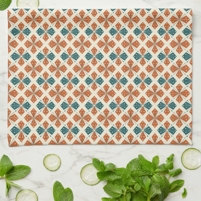 Sophisticated Mid-Century Modern Atomic Starburst Kitchen Towel (Folded)