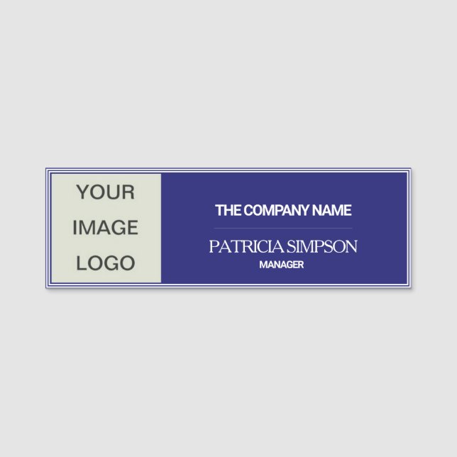 Sophisticated Midnight Blue and White Crisp Name Tag (Front)