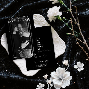 Sophisticated Minimal Black & White Couple Wedding Foil Invitation