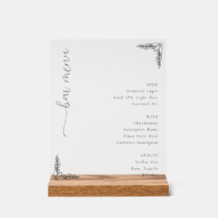 Sophisticated Minimalist Bar Menu Acrylic Sign