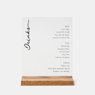 Sophisticated Minimalist Beverage Menu Acrylic Sign