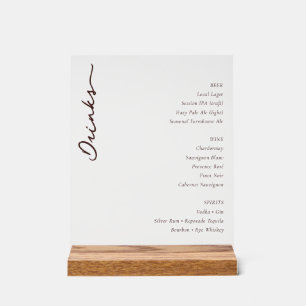 Sophisticated Minimalist Beverage Menu Acrylic Sign