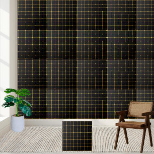 Sophisticated Minimalist Black and Gold Geometric Ceramic Tile
