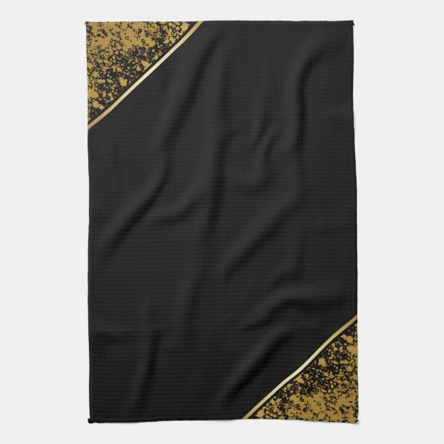 Sophisticated Minimalist Black and Gold Kitchen Towel (Vertical)