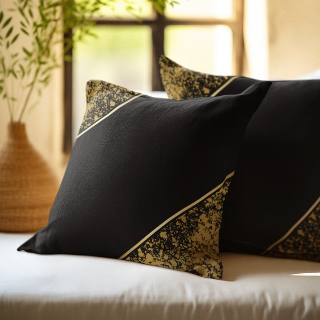 Sophisticated Minimalist Black and Gold Throw Pillow (Creator Uploaded)