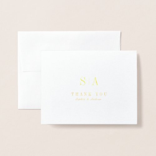 Sophisticated minimalist monogram thank you foil card