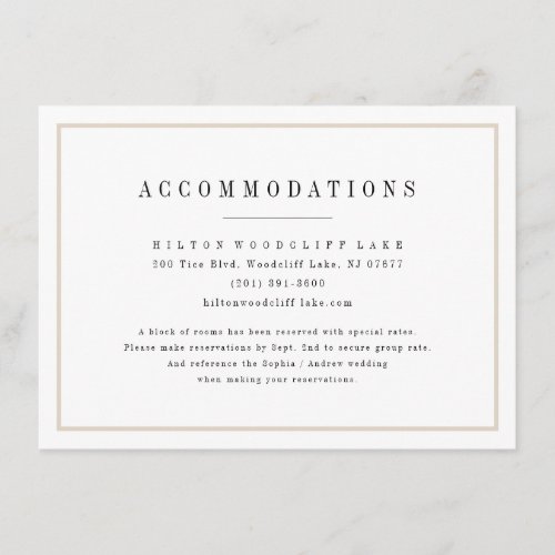 Sophisticated minimalist wedding accommodations enclosure card