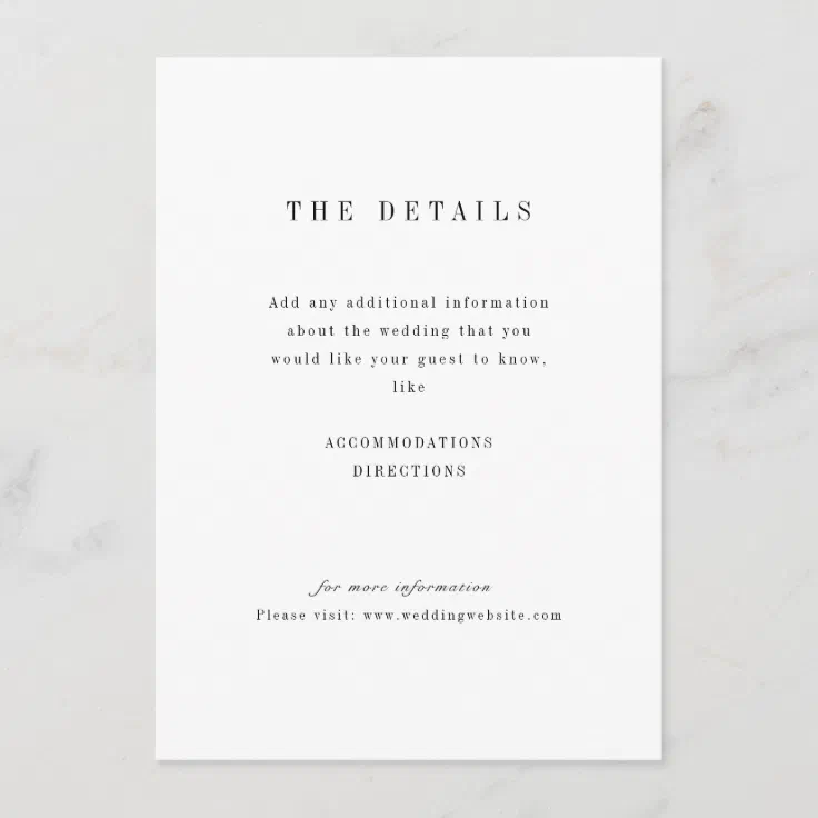 Sophisticated minimalist wedding details card | Zazzle