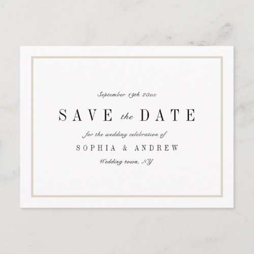 Sophisticated minimalist wedding save the date announcement postcard