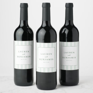 Sophisticated Mint Striped Elegancy Wine Label