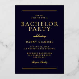 Sophisticated Modern Bachelor Party  Black & Gold  Foil Invitation